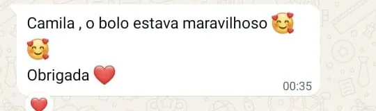 Print de conversa no WhatsApp com a cliente Cliente elogiando a Camila