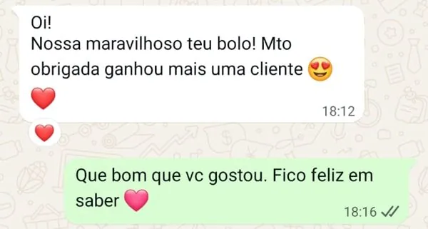 Print de conversa no WhatsApp com a cliente Jocelaine elogiando a Camila