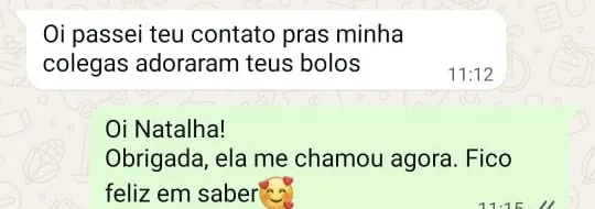 Print de conversa no WhatsApp com a cliente Natalha elogiando a Camila